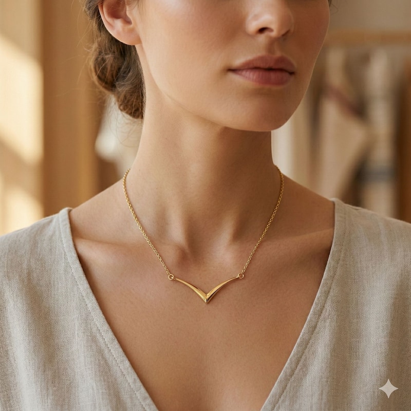 Fremada 10k Yellow Gold Minimalist Chevron Necklace (18 Inch)