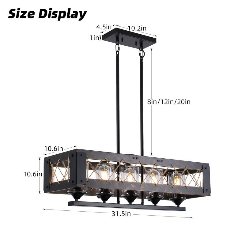 Noah 31.5 in. 5-Light Farmhouse Chandelier Light, Suitable for Living/Dining Room