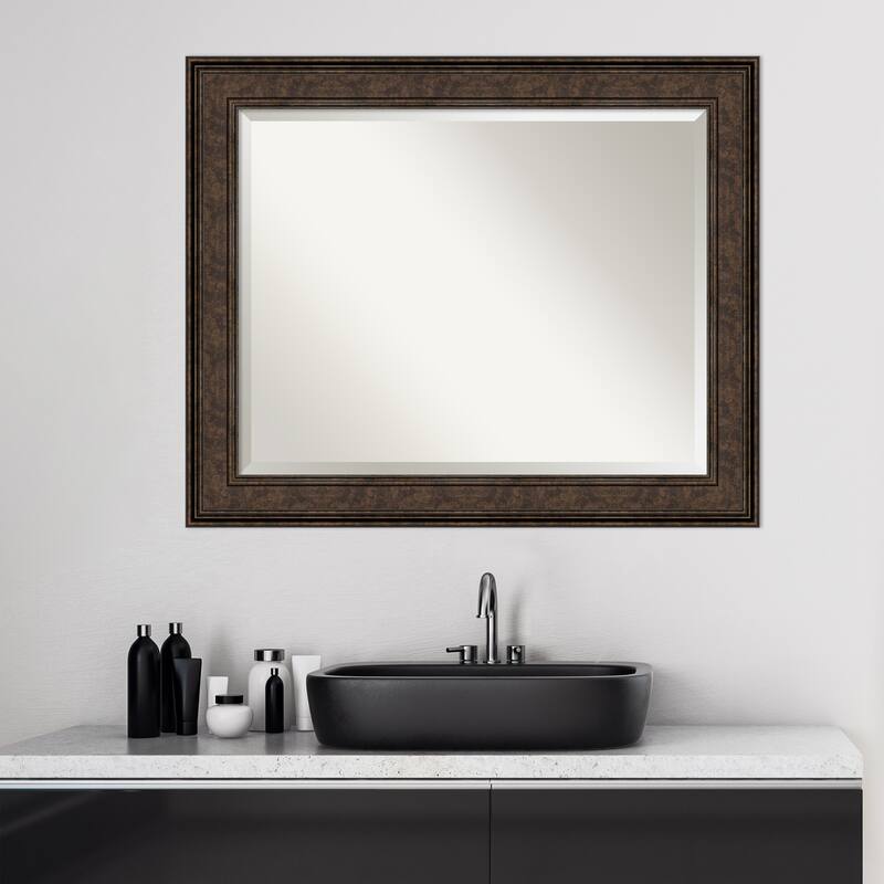 Beveled Bathroom Wall Mirror - Ridge Bronze Frame