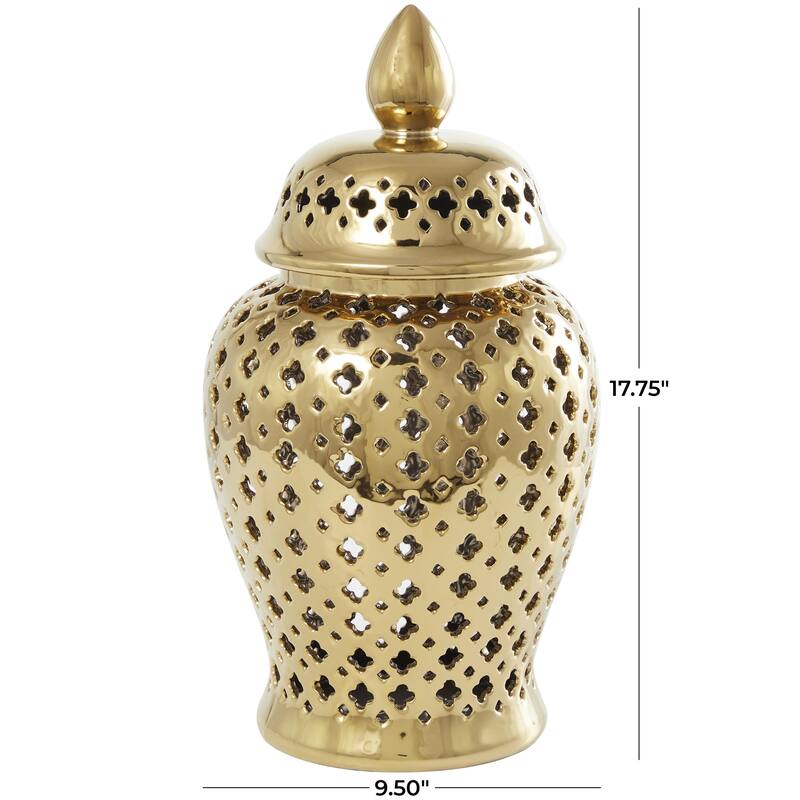 Ceramic Decorative Jars with Geometric Cutout Design and Lid - Gold - Roche River Decor