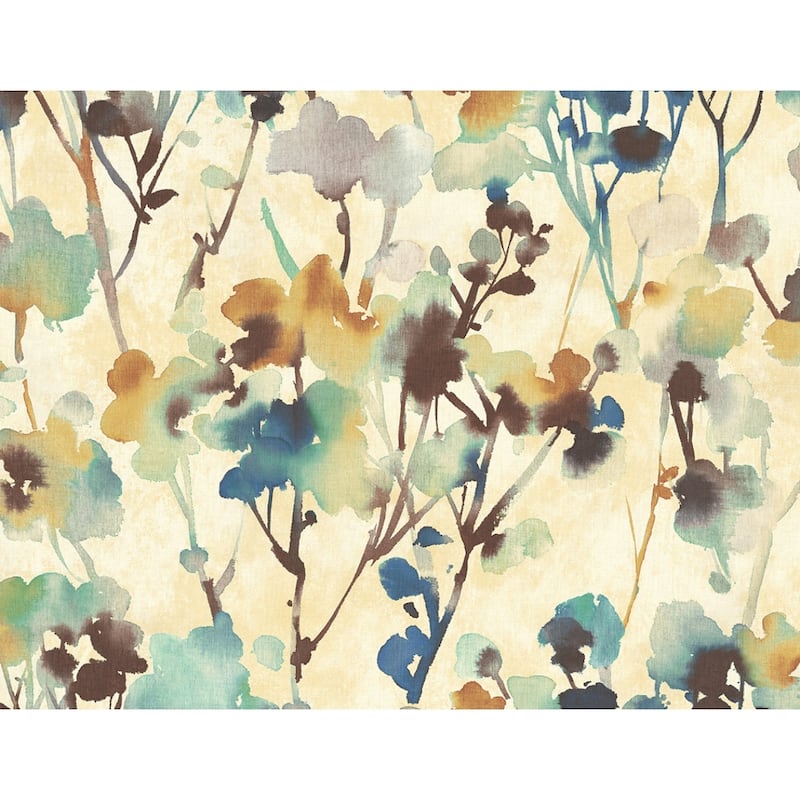 Seabrook Designs Faravel Watercolor Botanical Unpasted Wallpaper - 27 in. W x 27 ft. L (approximately 60.75 sq. ft.) - Brown, Teal, Gold & Ivory