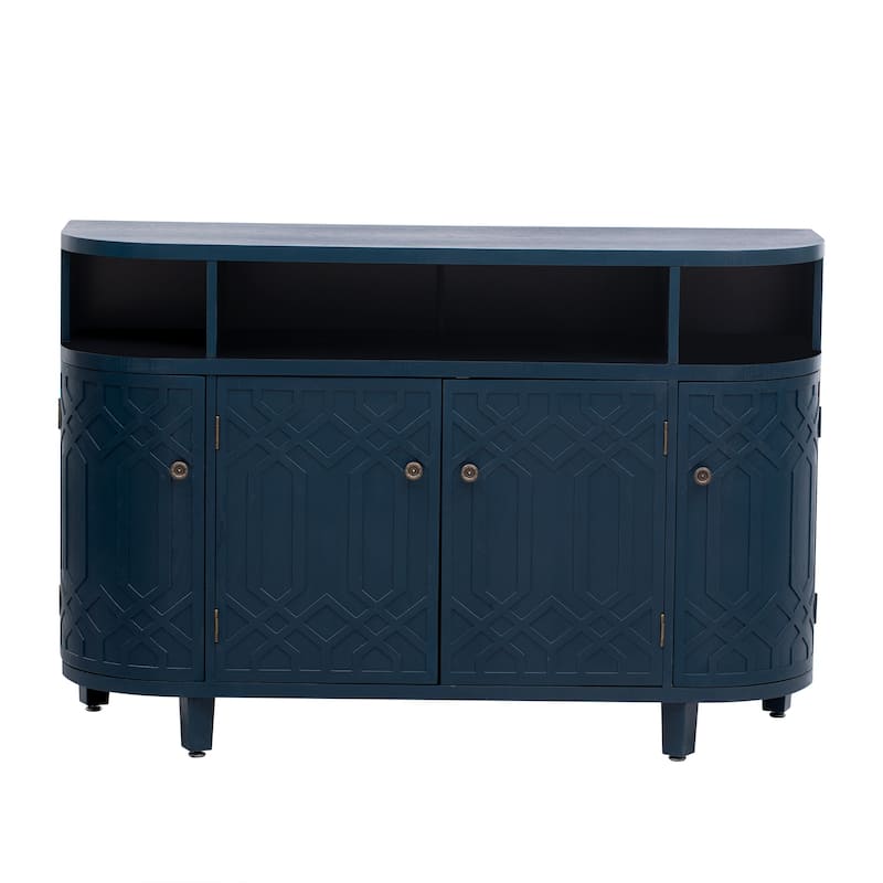 4 Door Curved Entryway Cabinets with Adjustable Shelves & fir Wood Legs, Display Case with Open Storage Rack & Metal Handle