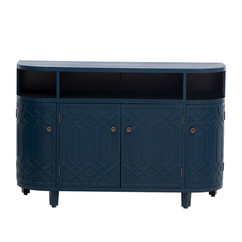 Storage Cabinet With 4-Doors And Adjustable Shelves,Solid Wood