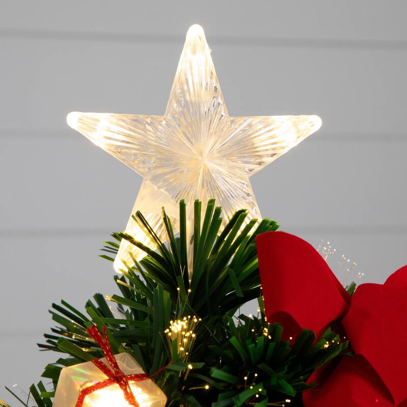 Pre-Lit Star Topped Artificial Christmas Tree - 2’ - Warm White Fiber Optic Lights - 2 Foot