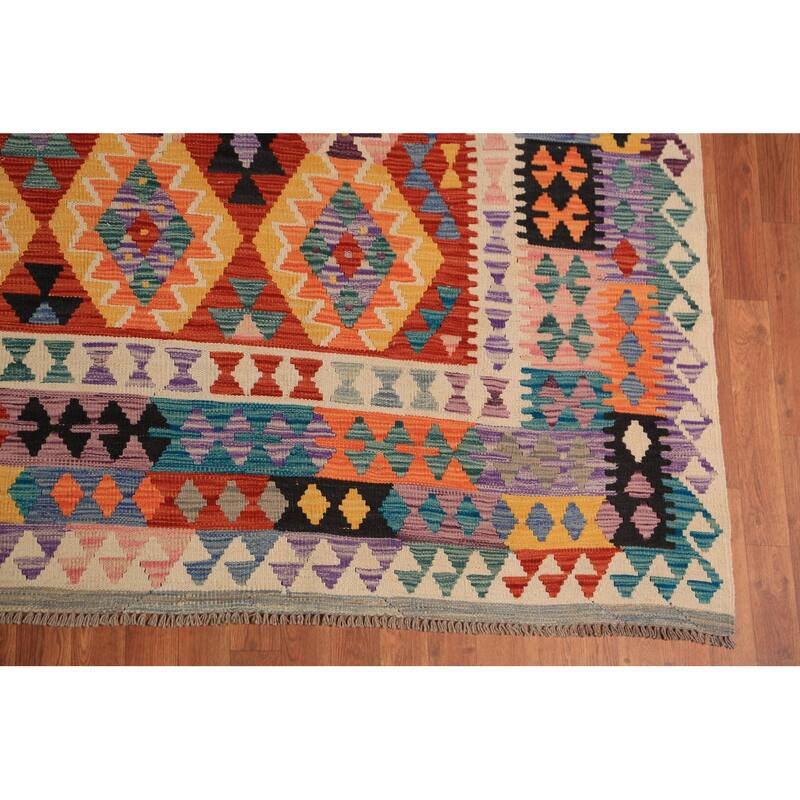 Reversible Kilim Rug Flatweave Multi-Color Wool Carpet - 10'2"x 12'10"