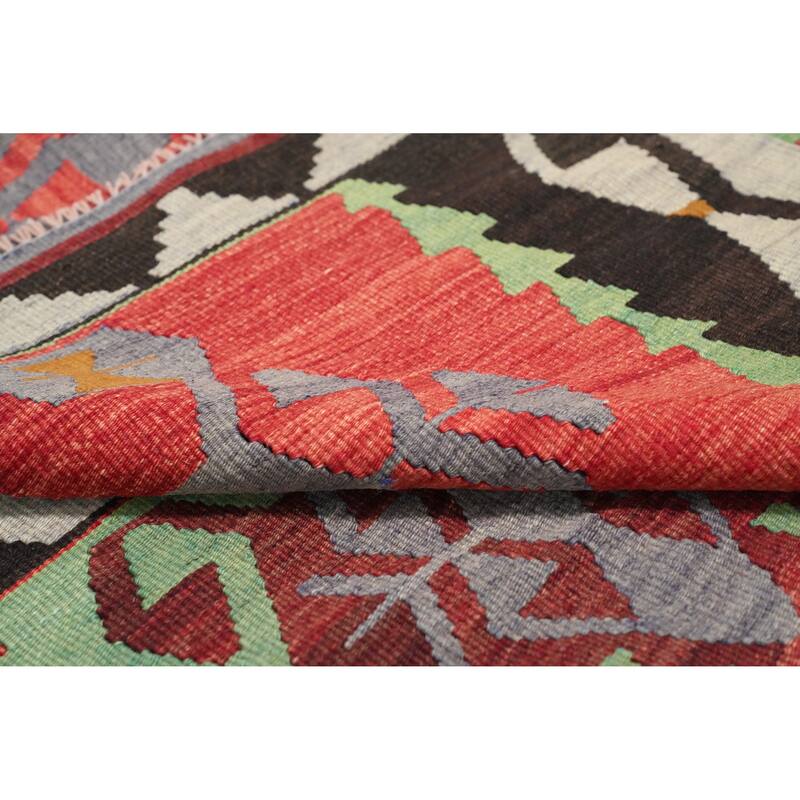 Hand Woven Oriental 100% Wool Carpet Southwestern Tribal Oranges & Rust Kilim Area Rug - 11' 3'' X 5' 9''