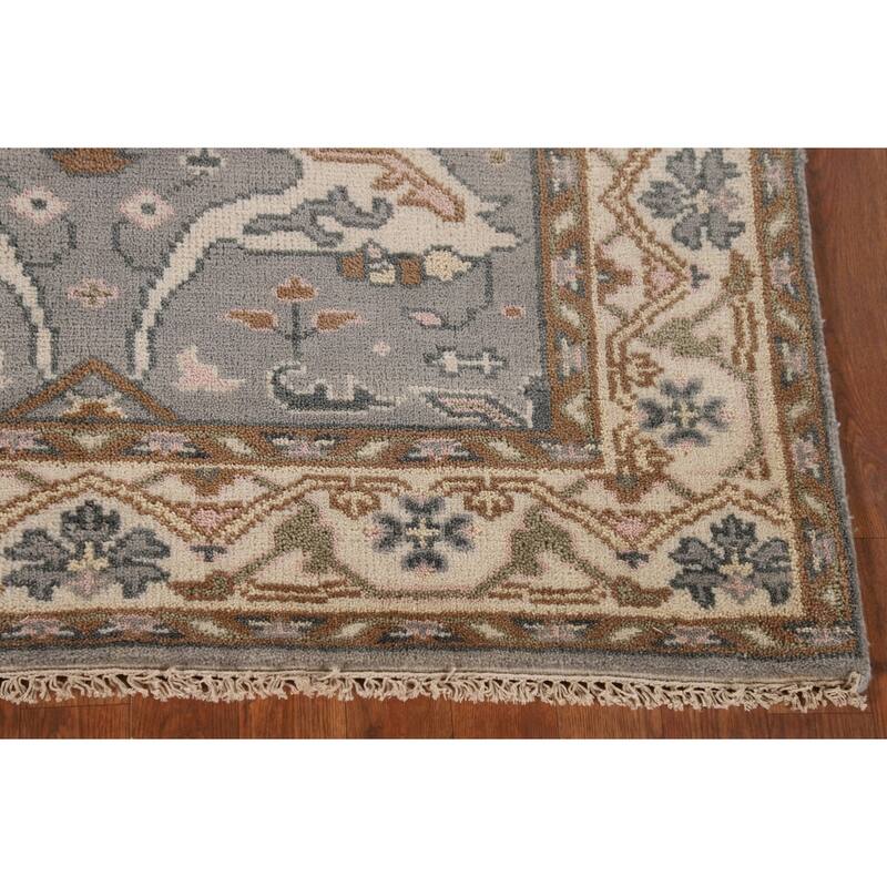 All-Over Gray Oushak Indian Area Rug Handmade Wool Carpet - 4'1"x 5'11"