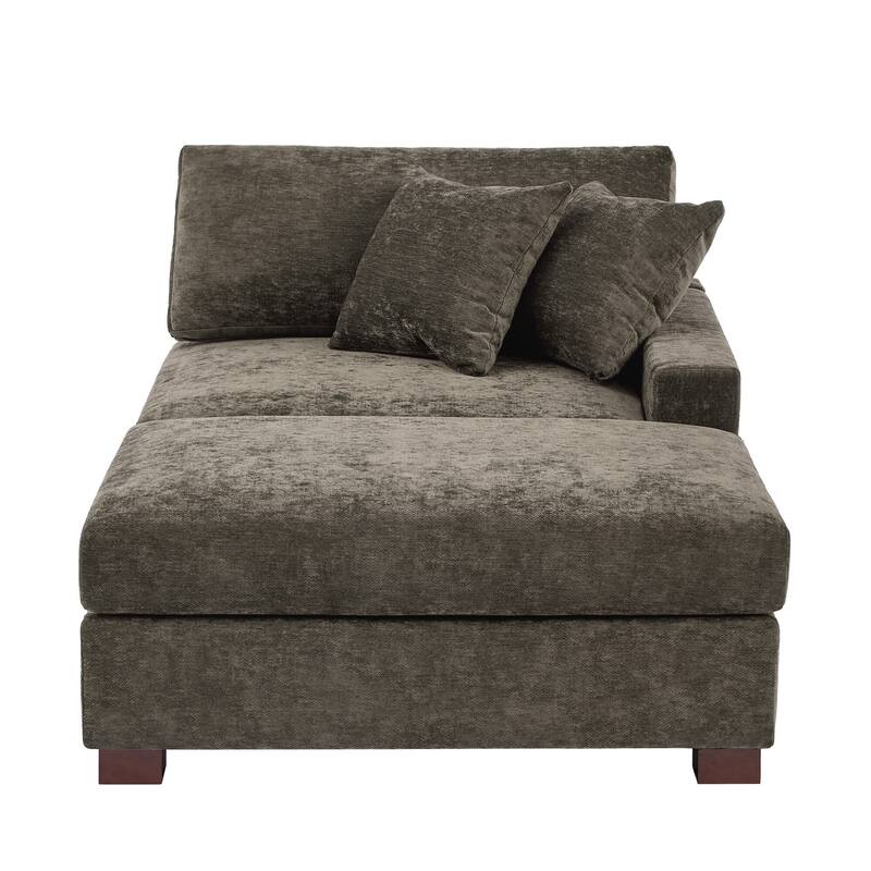 Modern Chenille Chaise Lounge Set with Ottoman