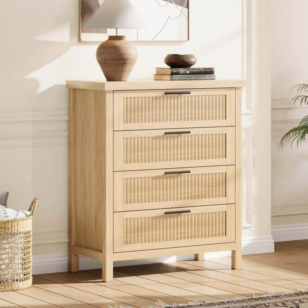 Modern Fluted Dresser with Metal Handle, Large Clothes Storage Cabinet for Nursery Living Room