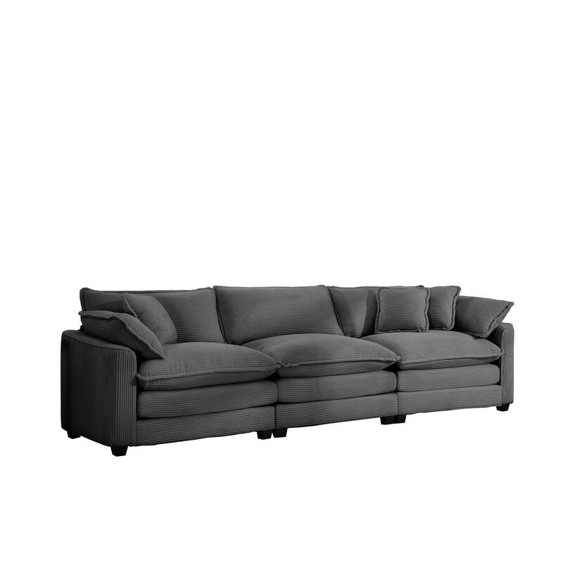 Modern Fabric 3 Seater Modular Sofa Set - Soft Upholstered U-Shape Corduroy Couch for Living Room