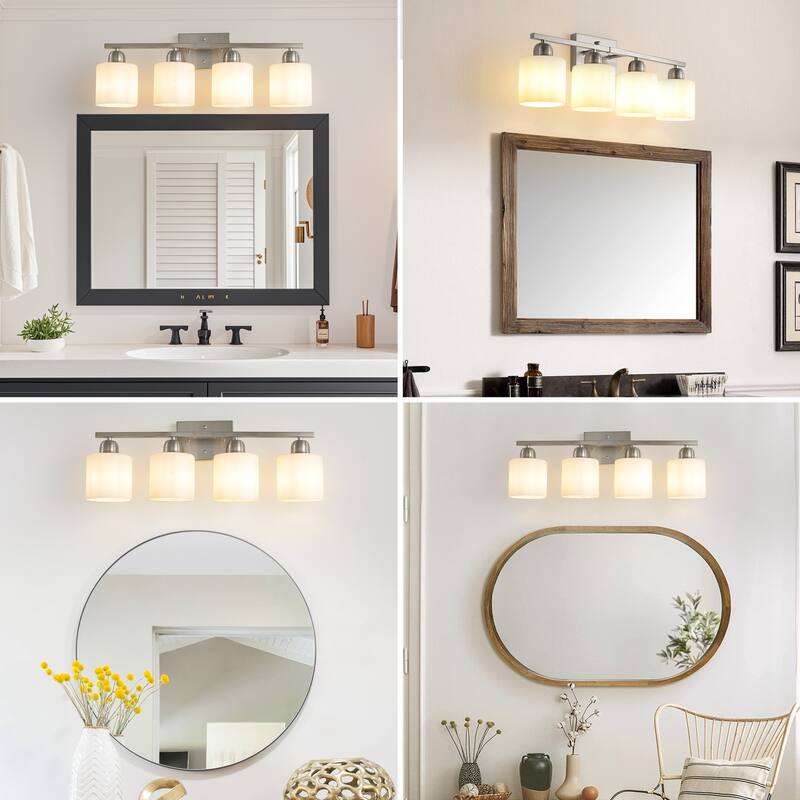 Bathroom Light Fixtures, 4-Light Modern Vanity Light Over Mirror, Wall Sconces with Frosted Glass Shades(Bulbs Not Included)