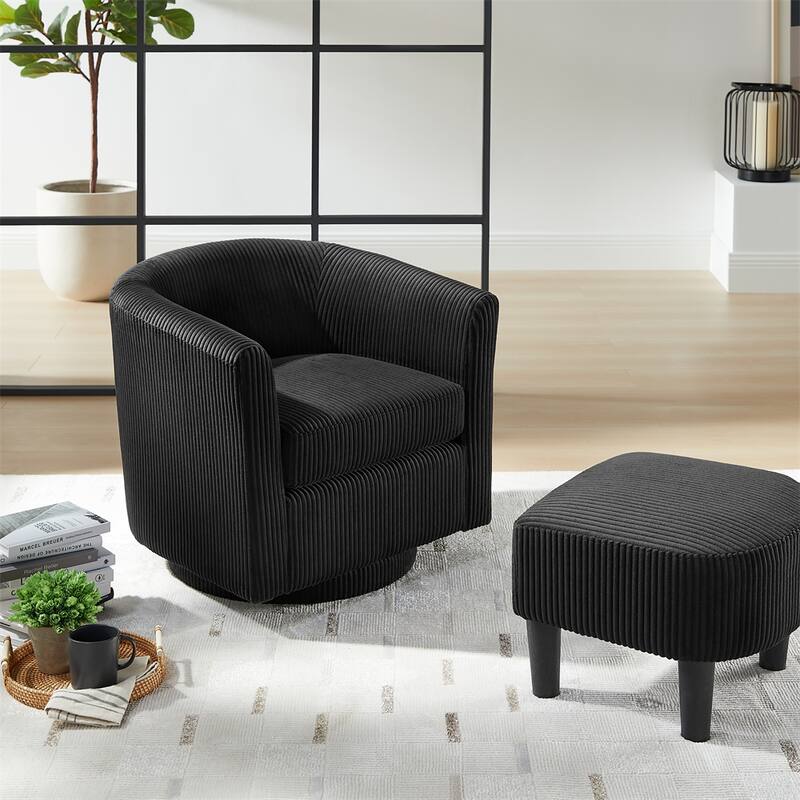 360°Swivel Corduroy Fabric Accent Chair with Ottoman (Set of 2)