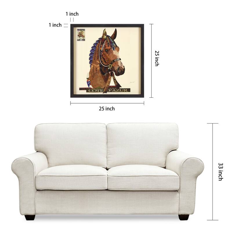 "Graceful Gallop" Alex Zeng's Signed Hand-made Dimensional Wall Art Collage, under glass and a black shadow box frame
