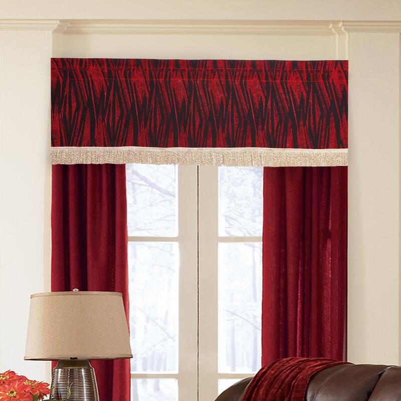 Violet Linen Tivoli Abstract Pattern, Polyester Jacquard, 60" x 15", Straight, Rod Pocket Curtain Valance - Burgundy