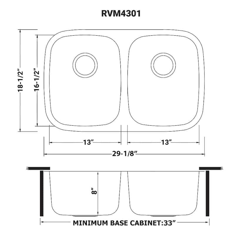 Ruvati 29-inch Undermount 50/50 Double Bowl 16 Gauge Stainless Steel Kitchen Sink - RVM4301 - 29-1/8″ x 18-1/2″