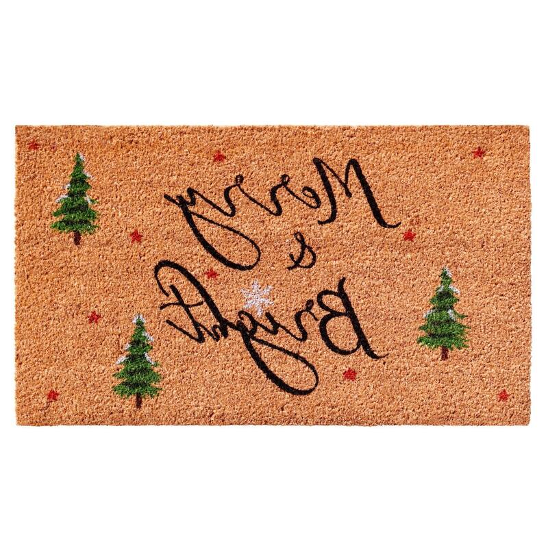 HomeRoots 24" X 36" Brown Black And Green Christmas Merry and Bright Outdoor Coir Door Mat - 24.00' X '36.00