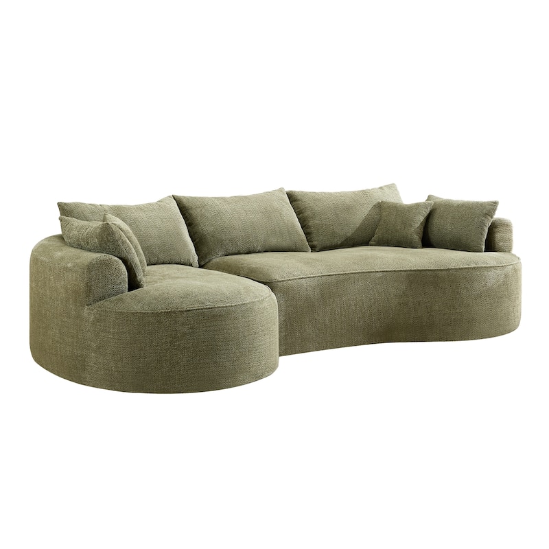 L Shape Sectional Sofa with Curved Chaise Lounge, High-Resilience Sponge Boneless Sofa, Upholstered Sofa with Throw Pillows