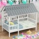 preview thumbnail 1 of 10, Twin Size House Bed with Roof and Storage Shelves White