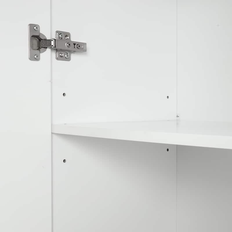 Versatile Freestanding Vertical Stripe Storage Cabinet with Cnclosed 2 Doors Cabinet, 3 Drawers and Adjustable Shelf