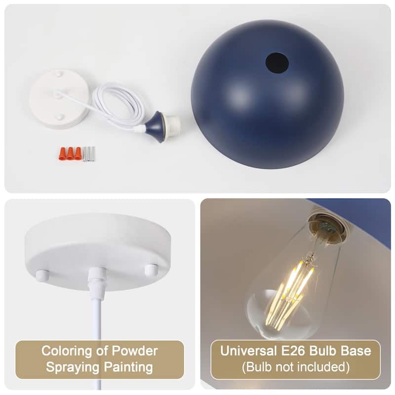 1-Light 11.81"W Metal Dome Pendant Ceiling Lights for Kitchen Island