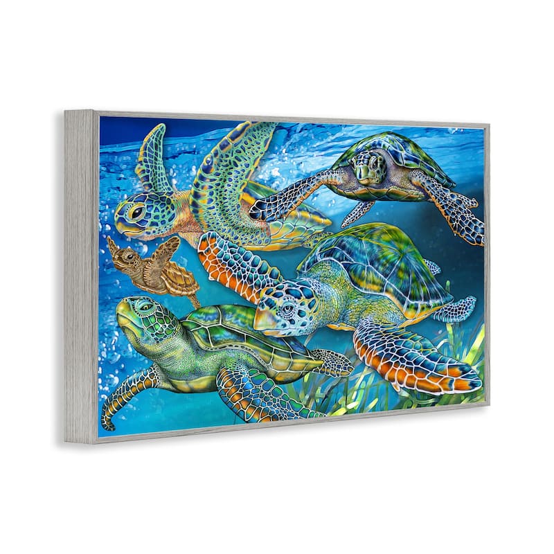 Stupell Tortoise Family Underwater Swim Framed Giclee Art Design By Tim Jeffs