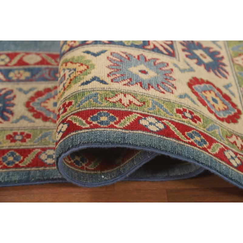 Blue Traditional / Geometric Kazak Area Rug Handmade Wool Carpet - 5'11" x 9'5"