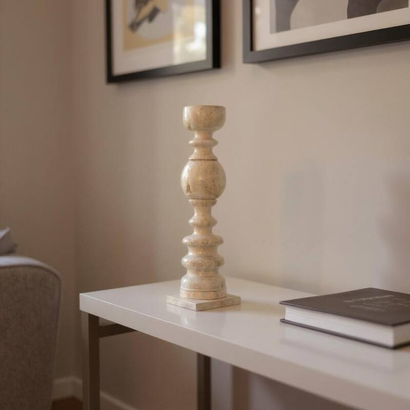 24" Natural Solid Wood Floor Pillar Candle Holder - Natural