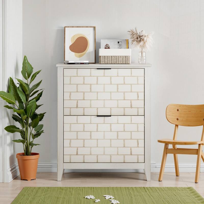 Shoe Storage Cabinet with 2 Flip Drawers & Adjustable Shelves, Freestanding Wooden Cabinet, Shoe Cabinet with Solid Wood Legs