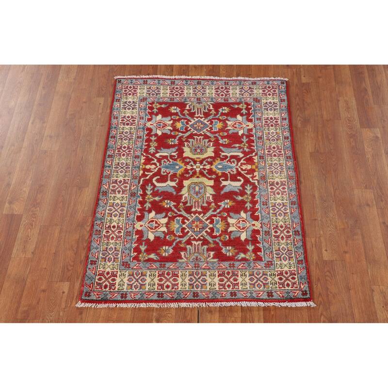 Red Kazak Oriental Foyer Rug Handmade Traditional Wool Carpet - 2'11" x 4'0"