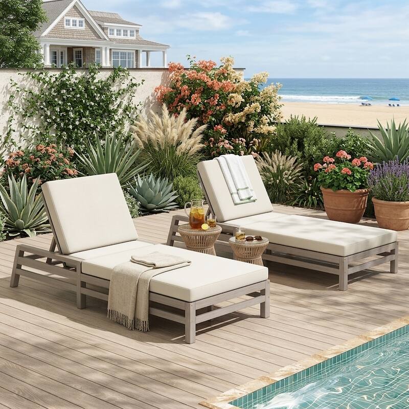 5-Position Adjustable Outdoor Chaise Lounge with Plush Cushions by Leisure Zone - Setof2&Gray