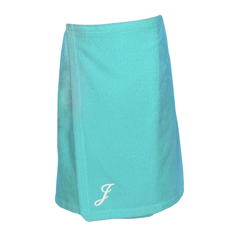 Authentic Hotel and Spa Turkish Cotton Terry Monogrammed Aqua Green Women's Spa and Shower Towel Wrap - Aqua/J