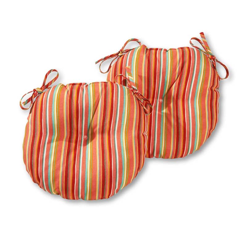 Coastal Stripe Outdoor 15-inch Bistro Chair Cushions (Set of 2) - Watermelon