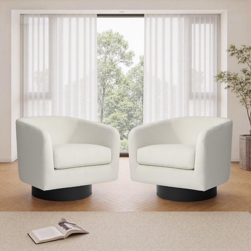 UIXE Set of 2 Swivel Barrel Accent Chair Velvet Armchair For Living Room - standard - Ivory