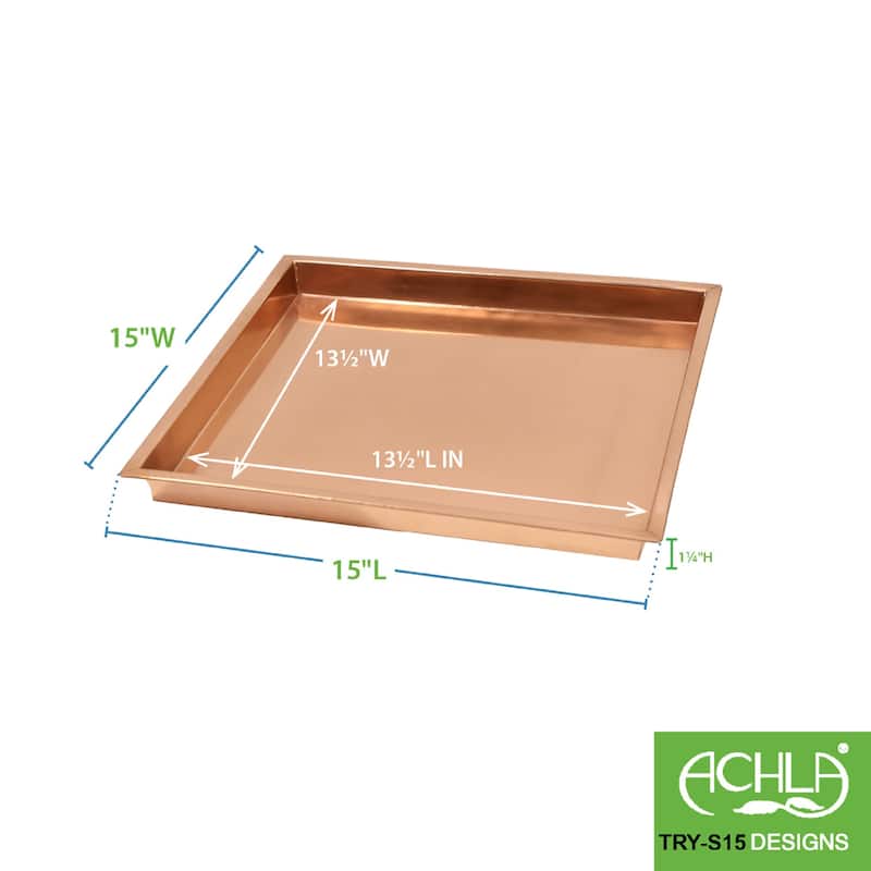 Achla Designs 15"L Square Copper Plated Stainless Steel Indoor/Outdoor Decorative Kitchen Dining Garden Tray