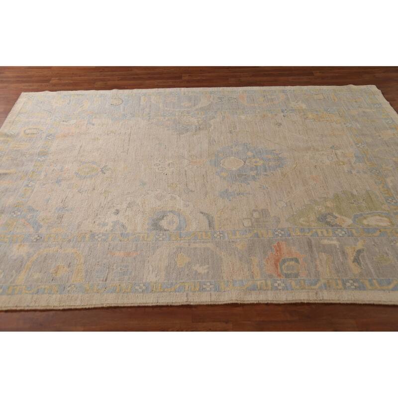 Beige Vegetable Dye Oushak Turkish Area Rug Handmade Wool Carpet - 6'0"x 8'2"