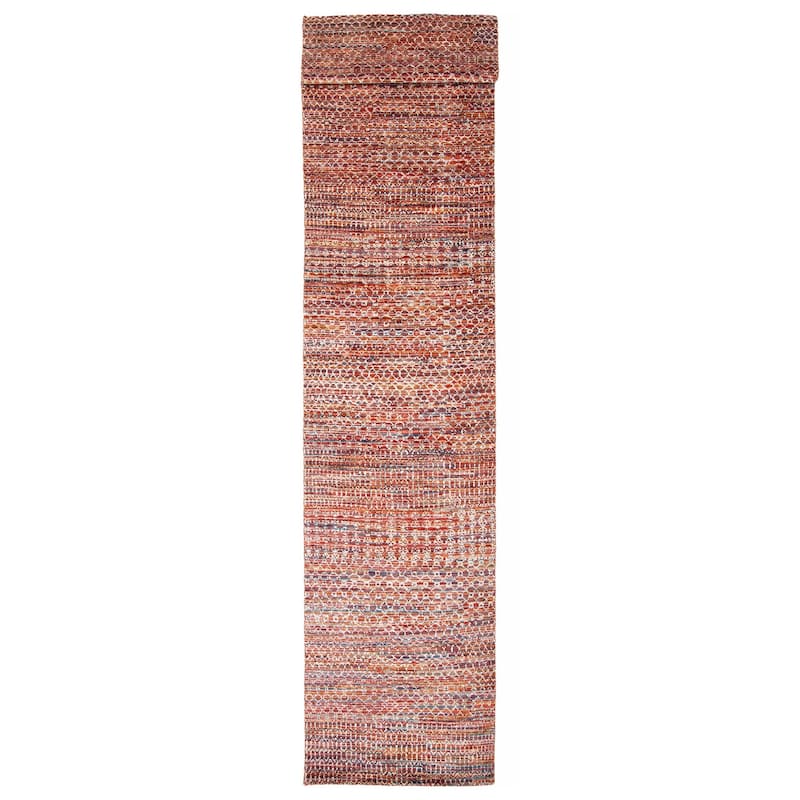 ECARPETGALLERY Hand-knotted Silk Shadow Red Silk, Wool Rug - 2' 11" x 19' 3" - Red - 2' 11" x 19' 3" - Runner