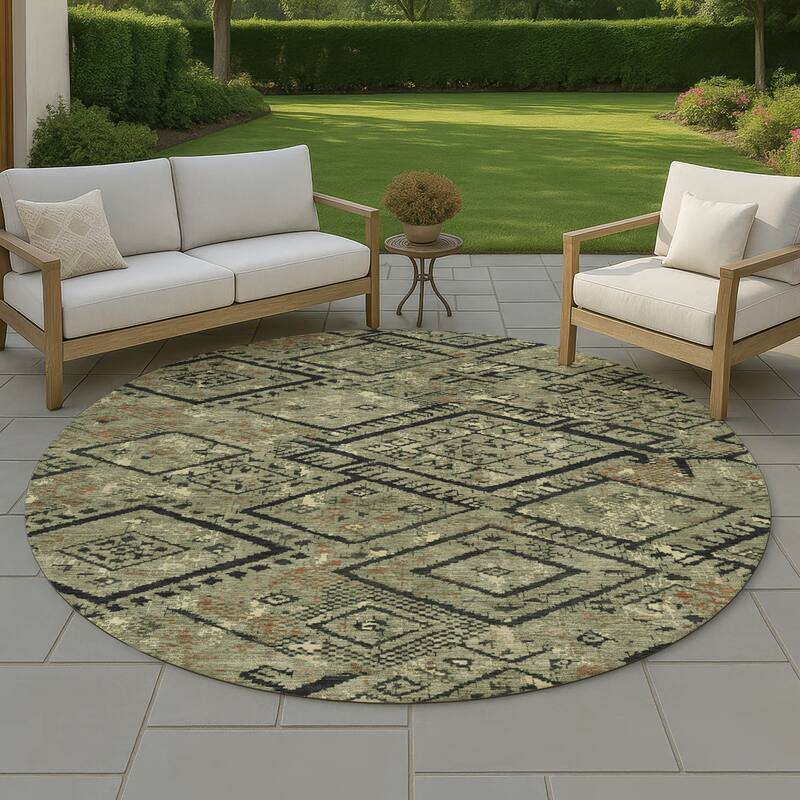 Machine Washable Indoor/ Outdoor Global Andes Chantille Rug - Olive - 8' x 8'
