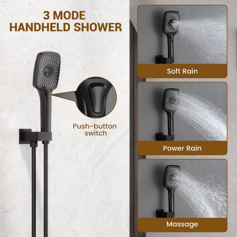 Pressure Balanced 4-Spray 12 in. x 8 in. Dual Shower Head Wall Mount Fixed and Handheld Shower Head 2.5 GPM