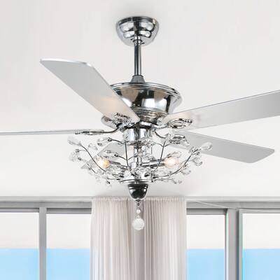 52-inch Modern 5-Blade Reversible Branches Crystal Ceiling Fan with Light Kit and Remote, 3-Speed