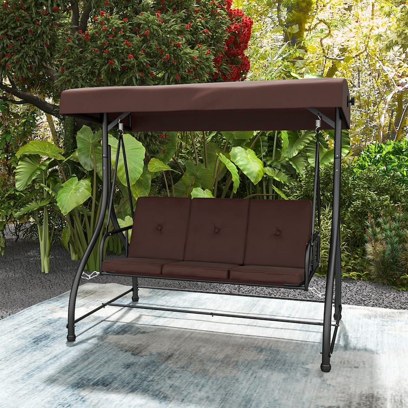 3 Seat Outdoor Porch Swing with Adjustable Canopy - 71" x 47" x 70"