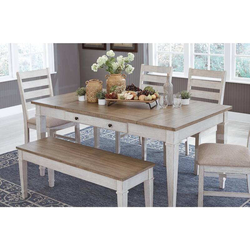 Skempton Casual Rectangular Dining Room Table with Storage, White/Light Brown