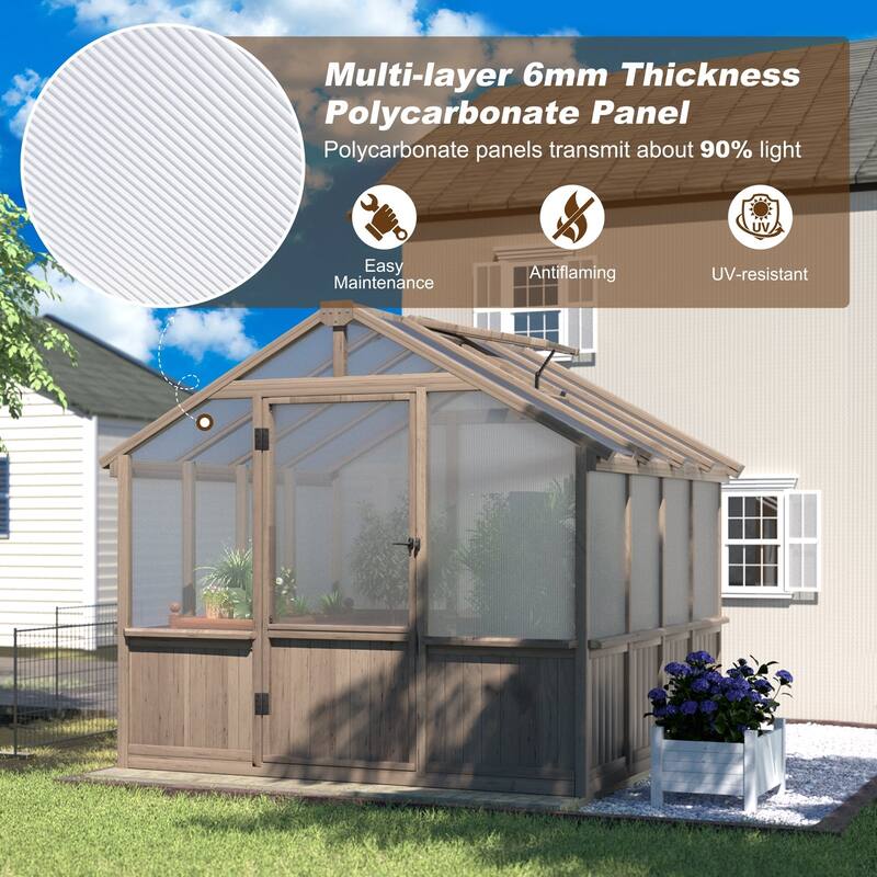 VEIKOUS Walk-in Wooden Greenhouse for Outside, Garden and Backyard, Light Mocha Brown