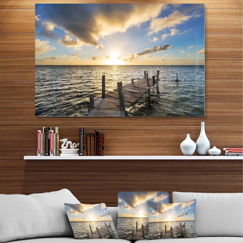 Abandoned Boardwalk in Seashore - Large Sea Bridge Glossy Metal Wall Art