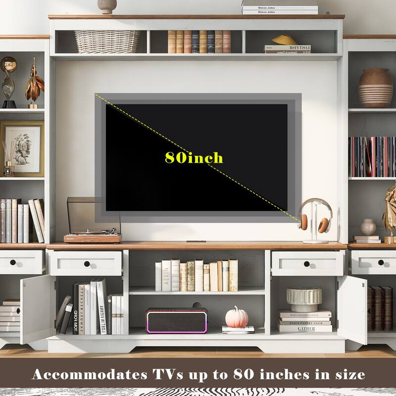 4-Piece Entertainment Center Wall Unit Set with Bridge for TVs Up to 70'', TV Stand W/Adjustable Shelves, Large Media Console