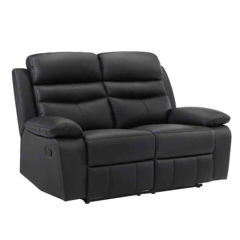 Hanna Manual Double Recliner Loveseat, Black Grain Leather, 64 Inch