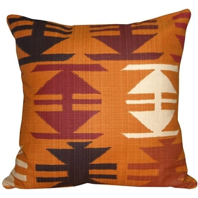 Tribal Cotton 22x22 Decorative Throw Pillow with Polyfill Insert, Orange