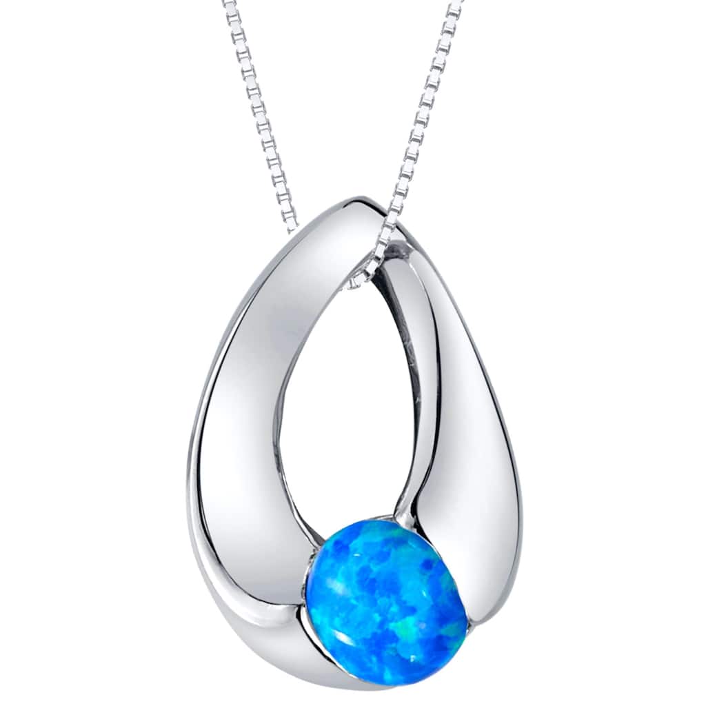 1 ct Created Blue Opal Pendant Necklace in Sterling Silver