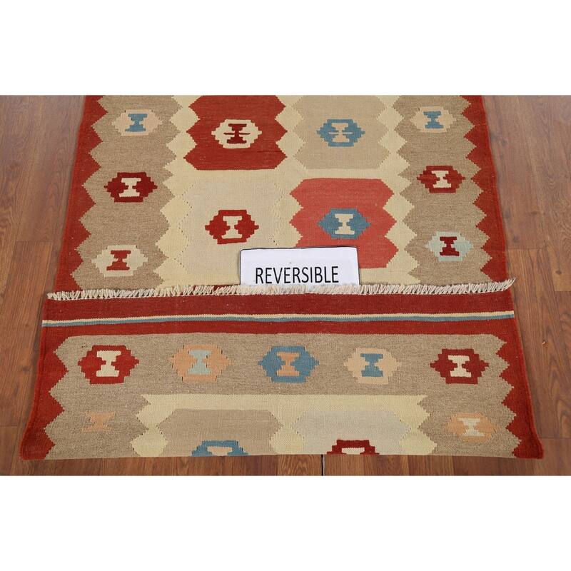 Hand-Woven Geometric Kilim Persian Accent Rug Handmade Wool Carpet - 3'2"x 4'11"