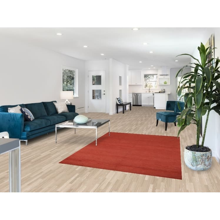 Gabbeh Modern Area Rug Hand-Knotted Solid Orange Wool Carpet - 4'11" x 6'7"