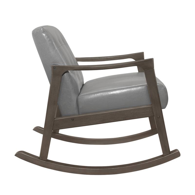 Ciao 37 Inch Rocking Chair Armchair, Light Gray Faux Leather, Solid Wood